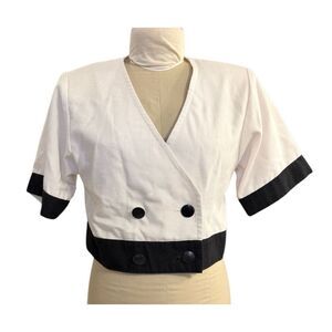 Leslie Fay Vintage Cropped Blazer Sz.10 Double Breasted Black/White 1990’s USA